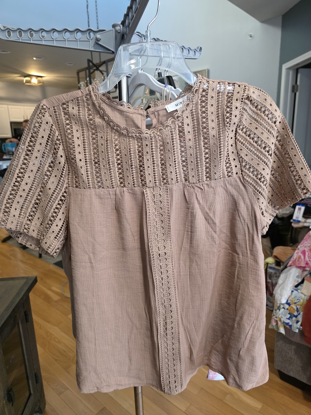 Tan Crochet Short Sleeve Top